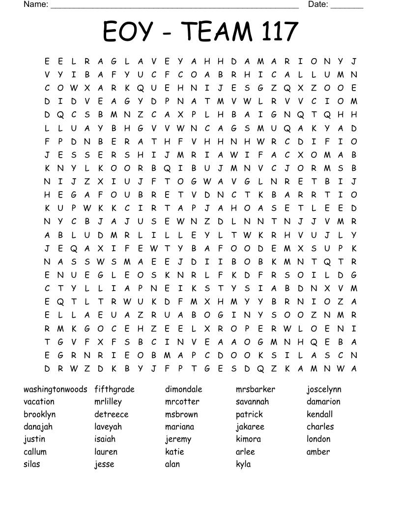 EOY - TEAM 117 Word Search