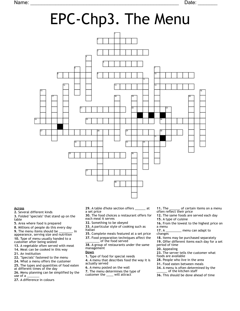 EPC-Chp3. The Menu Crossword