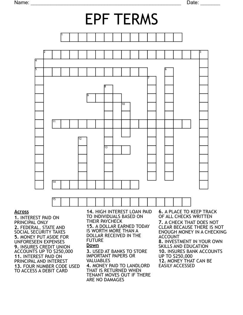 EPF TERMS Crossword