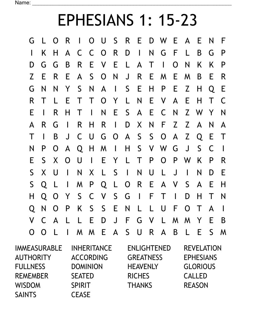 EPHESIANS 1: 15-23 Word Search