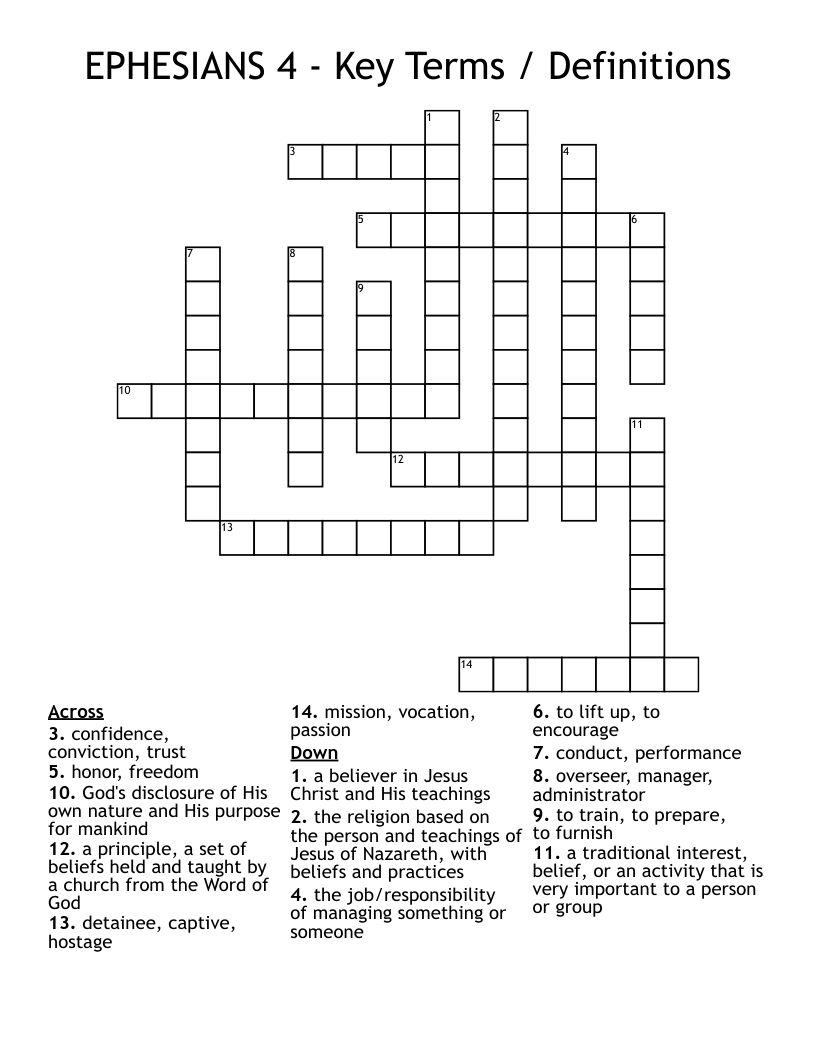 EPHESIANS 4 - Key Terms / Definitions Crossword