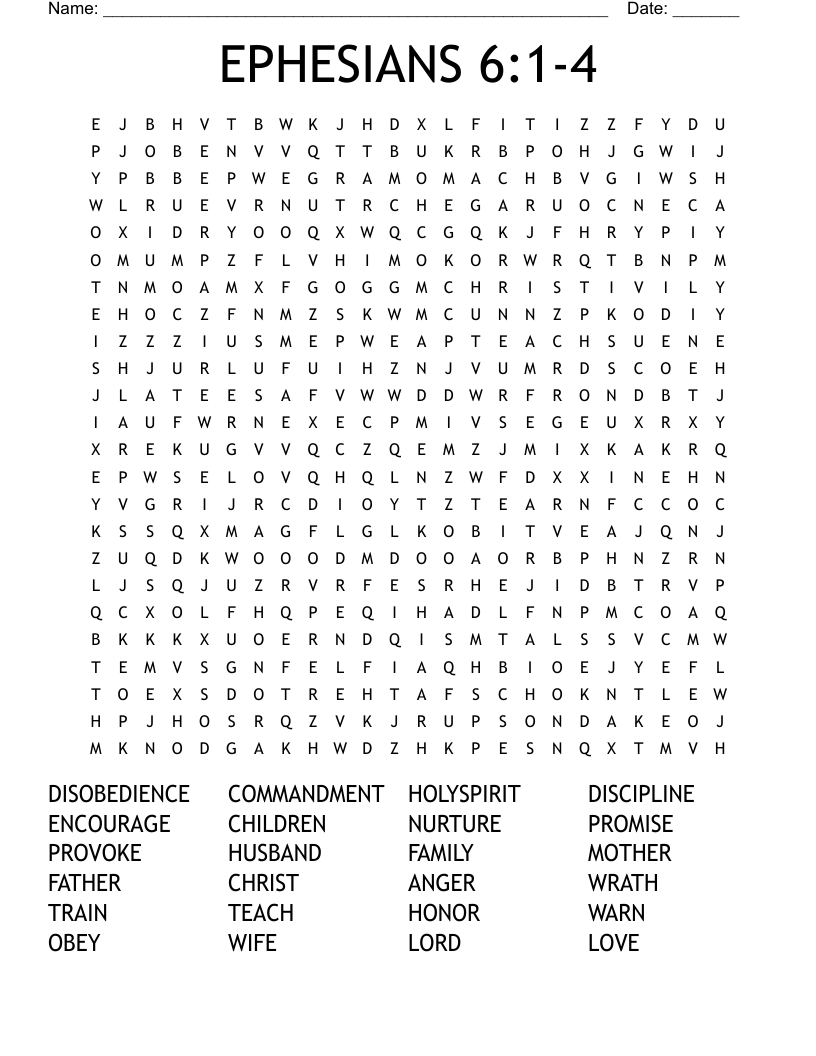 EPHESIANS 6:1-4 Word Search