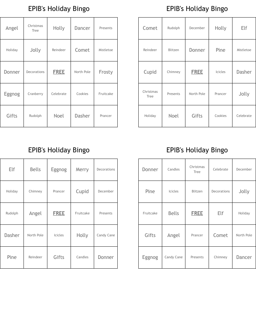 EPIB's Holiday Bingo