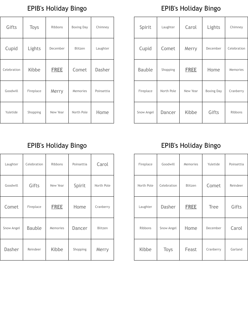 EPIB's Holiday Bingo