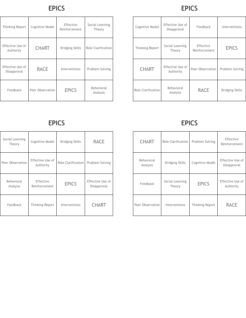 EPICS Bingo Cards