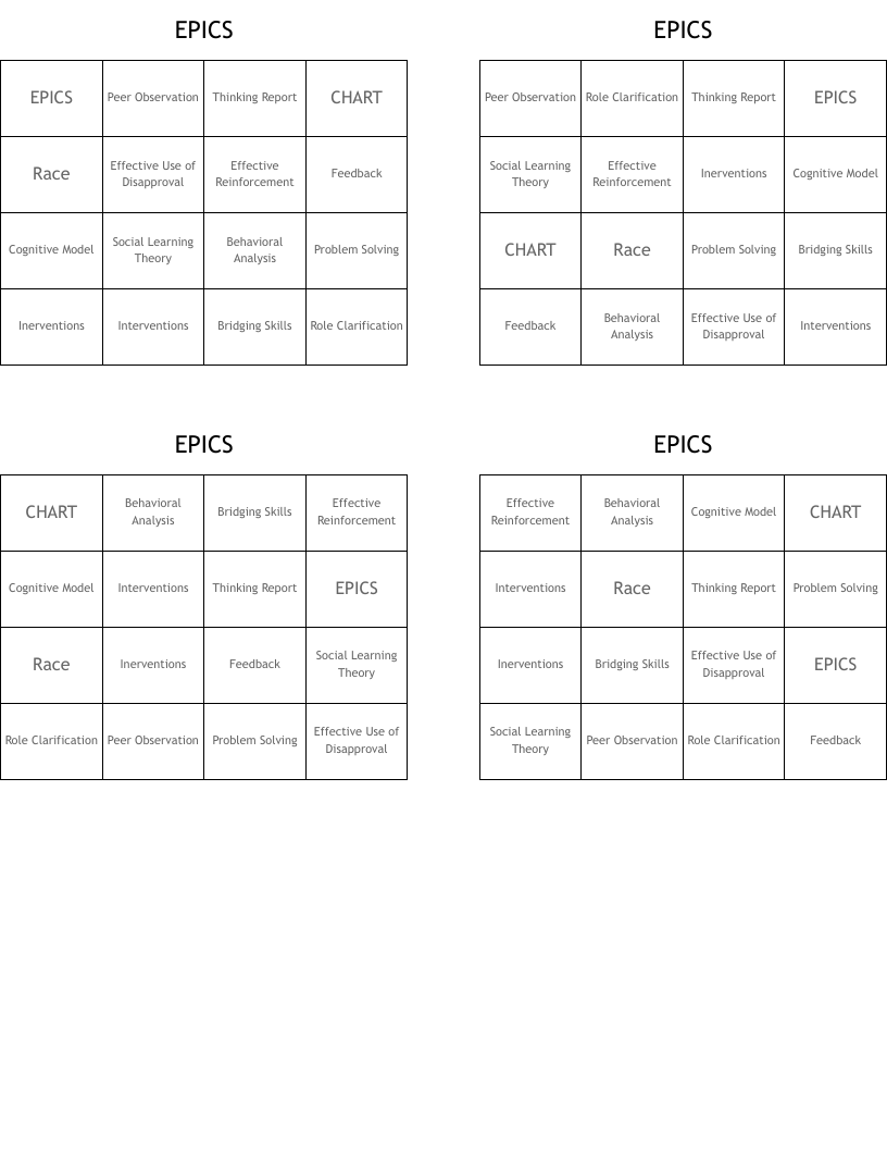 EPICS Bingo Cards