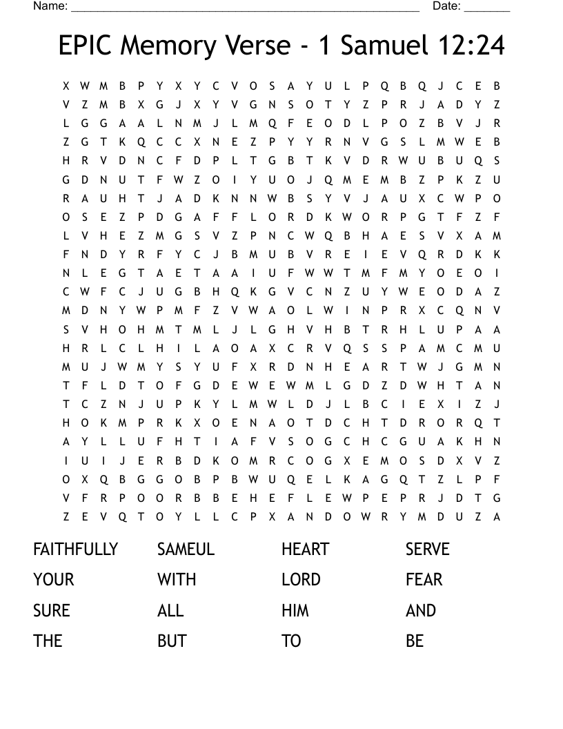 EPIC Memory Verse - 1 Samuel 12:24 Word Search