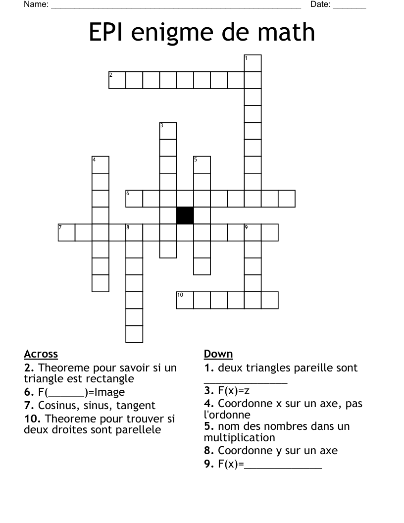 EPI enigme de math Crossword