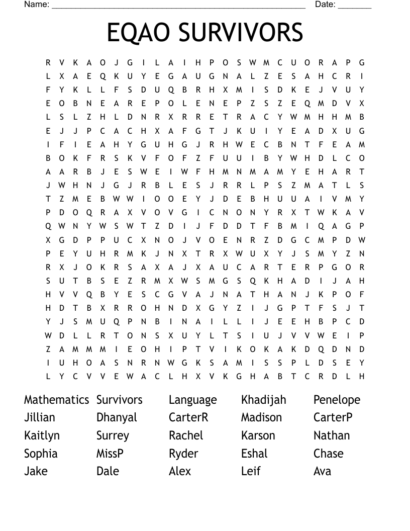 EQAO SURVIVORS Word Search