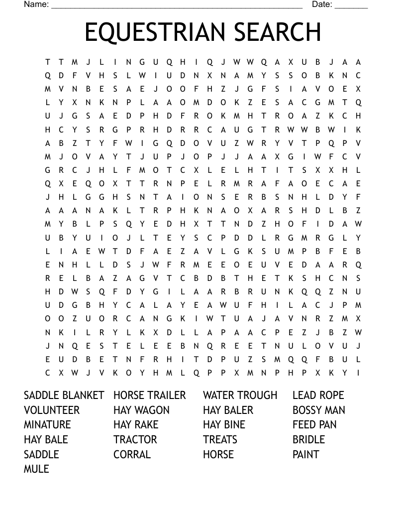 EQUESTRIAN SEARCH Word Search