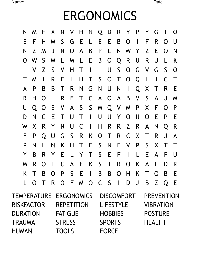 ERGONOMICS Word Search