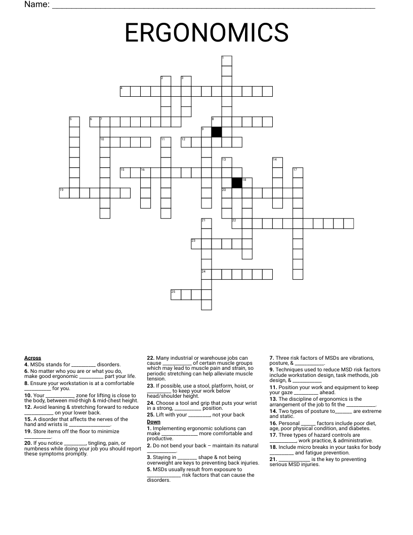 ERGONOMICS Crossword