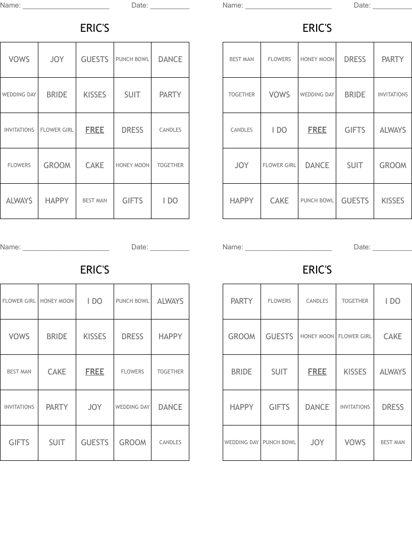 ERIC'S Bingo Cards