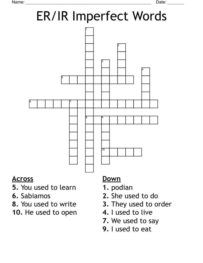 ER/IR Imperfect Words Crossword