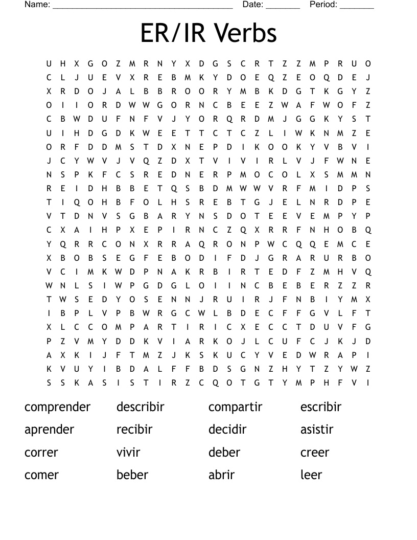 ER/IR Verbs Word Search