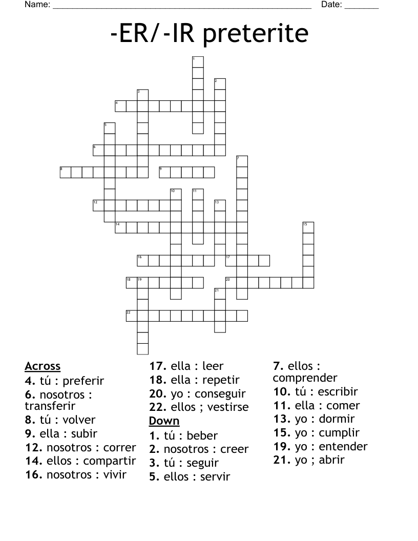 -ER/-IR preterite Crossword