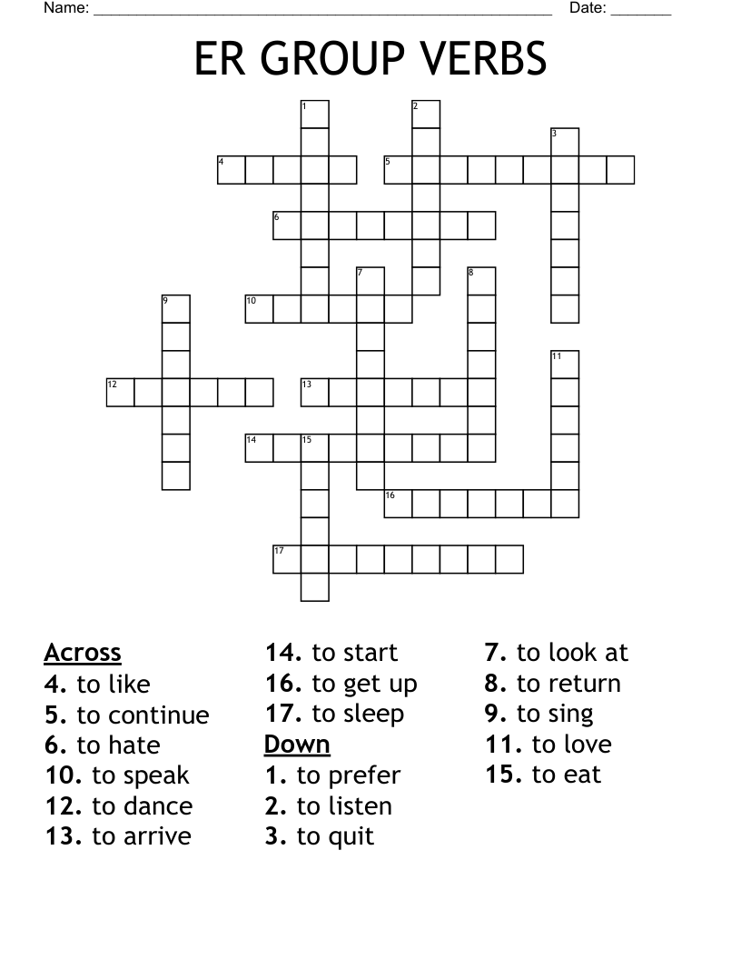 ER GROUP VERBS Crossword