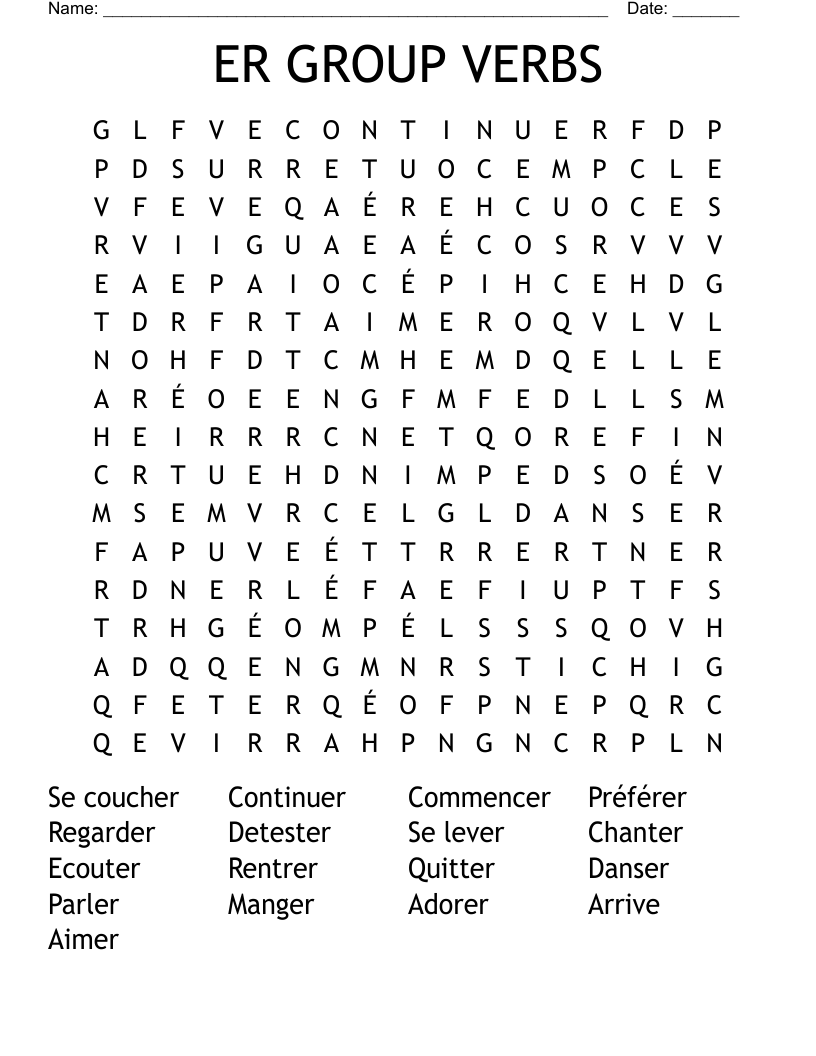 ER GROUP VERBS Word Search