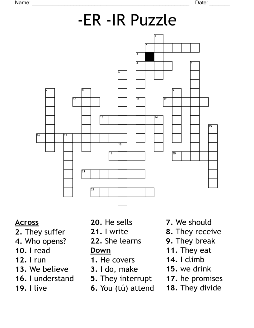-ER -IR Puzzle Crossword