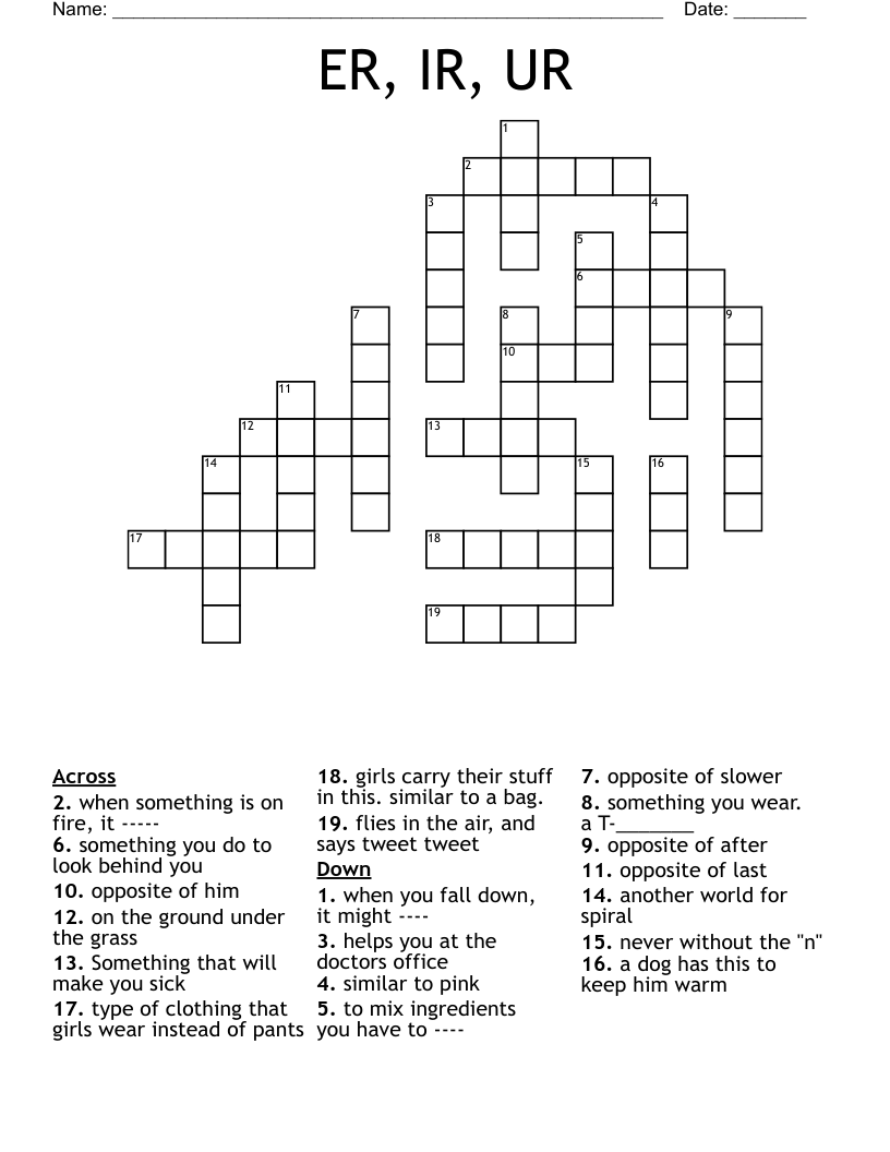 ER, IR, UR Crossword