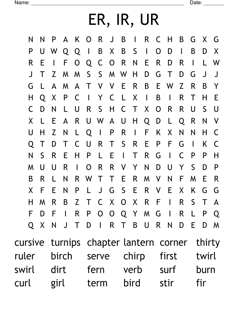ER, IR, UR Word Search