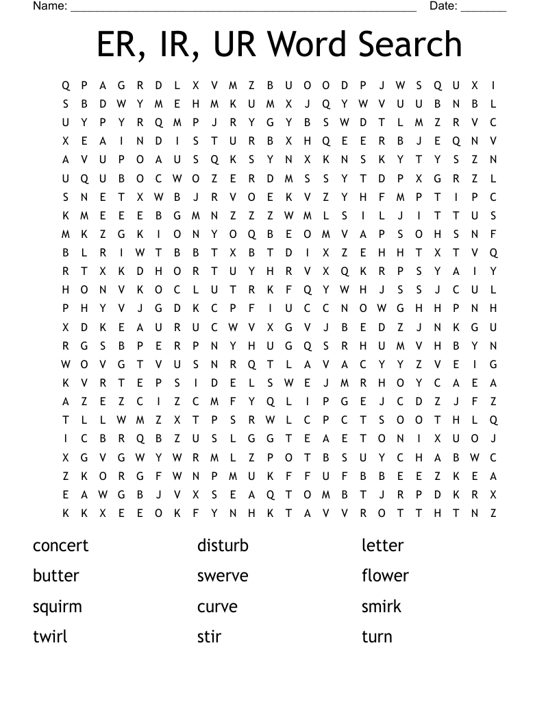 ER, IR, UR Word Search 