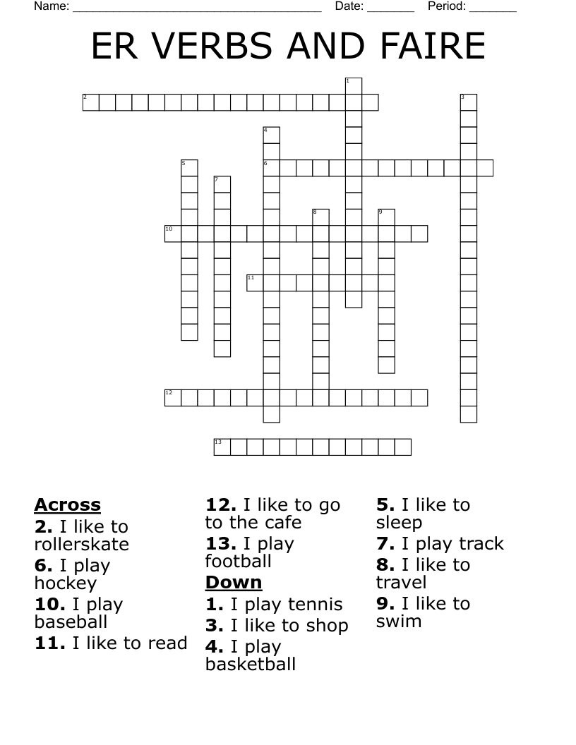 ER VERBS AND FAIRE Crossword