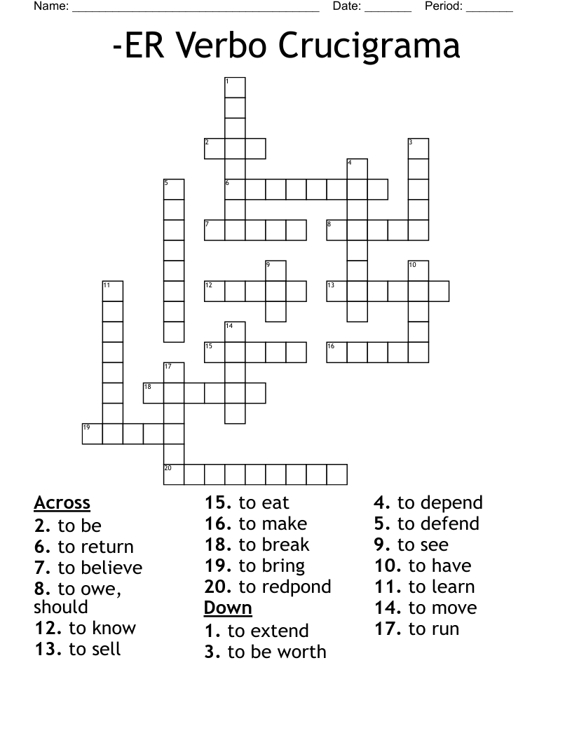 -ER Verbo Crucigrama Crossword