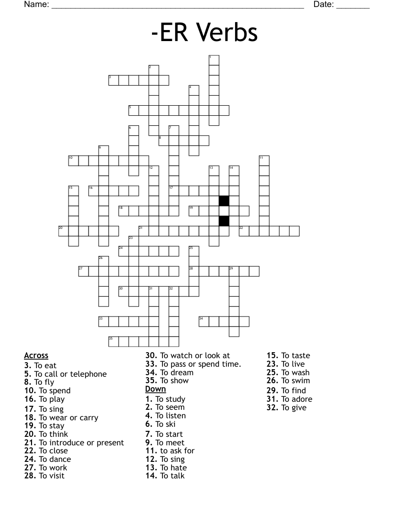 -ER Verbs Crossword