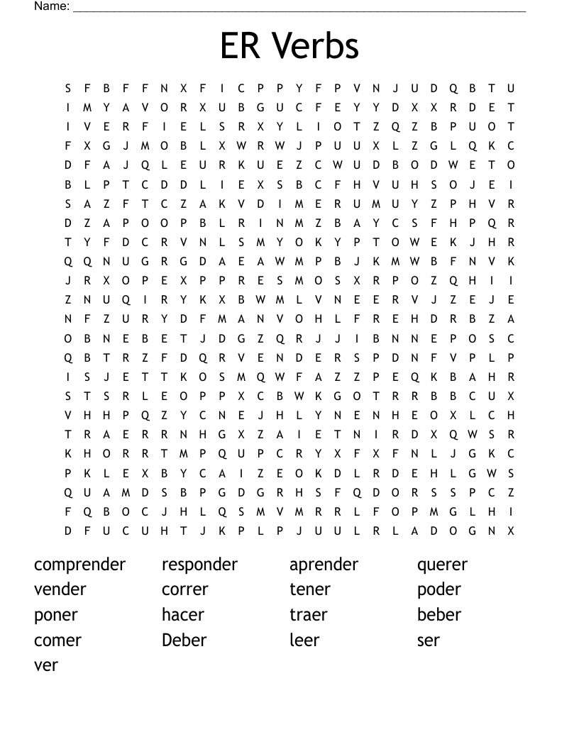 ER Verbs Word Search