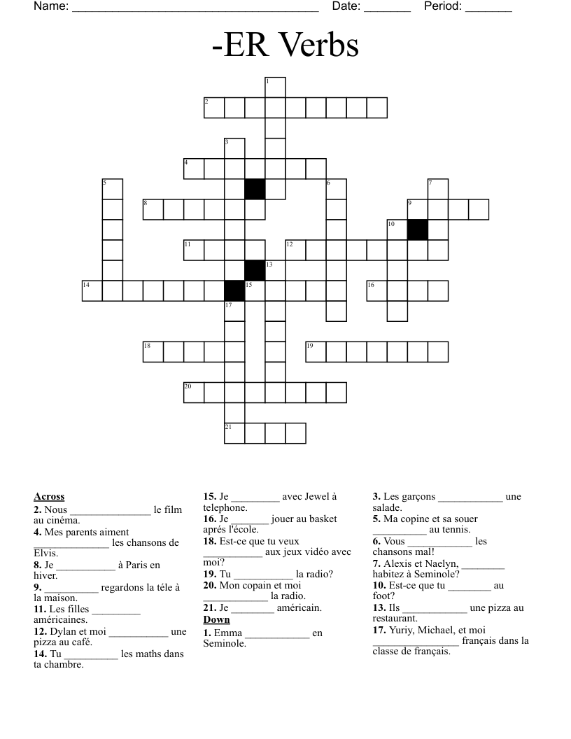 -ER Verbs Crossword