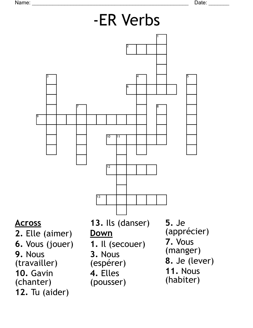 -ER Verbs Crossword