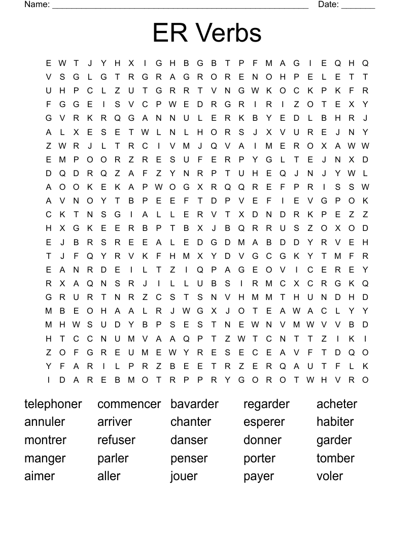 ER Verbs Word Search