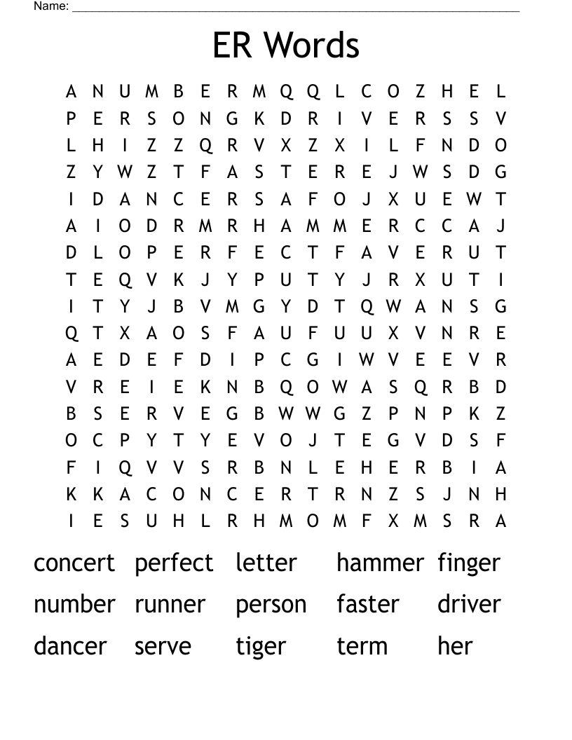 ER Words Word Search