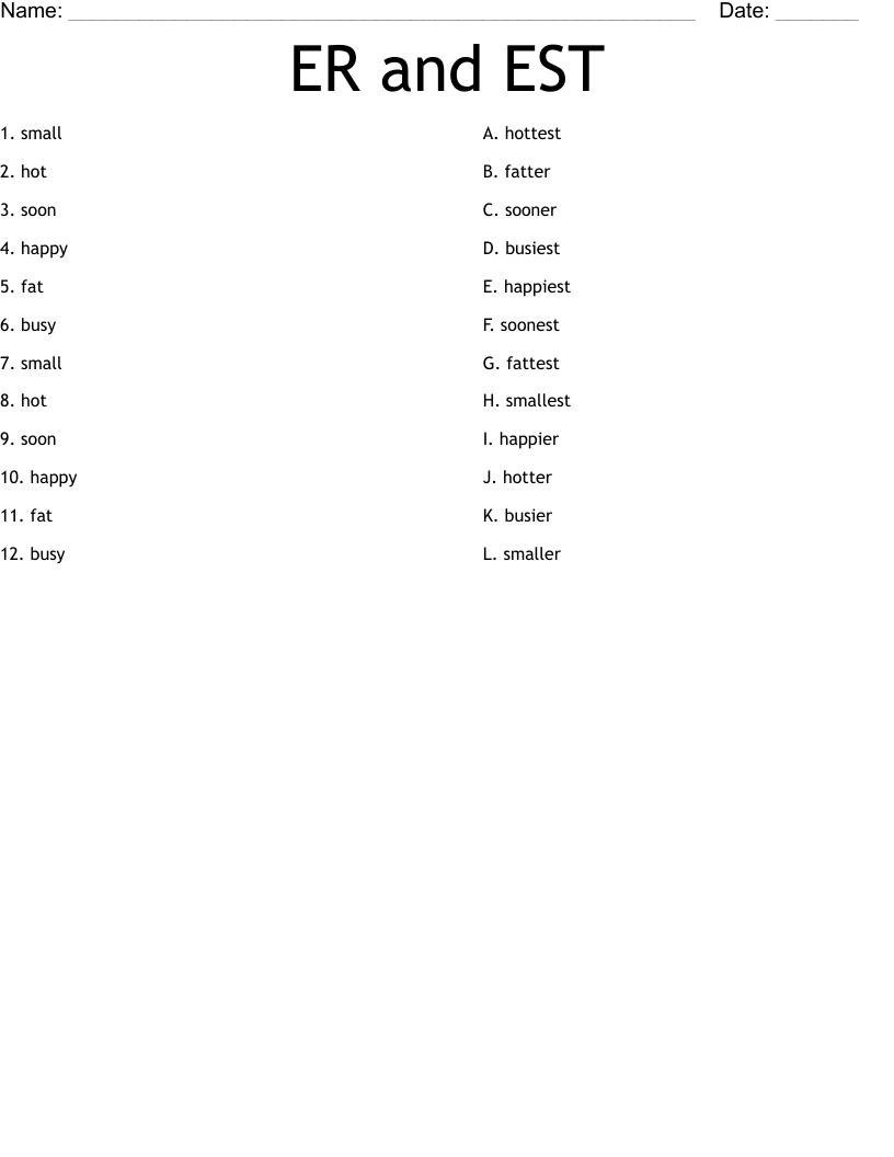 ER and EST Worksheet
