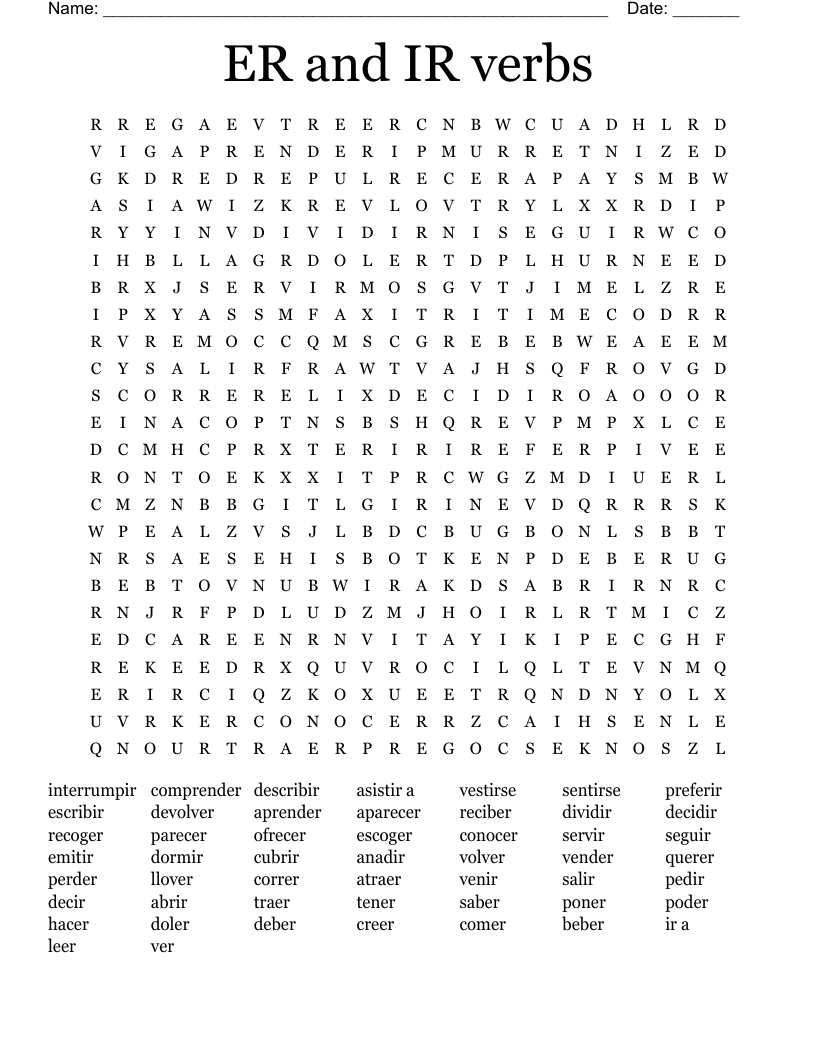 ER and IR verbs Word Search