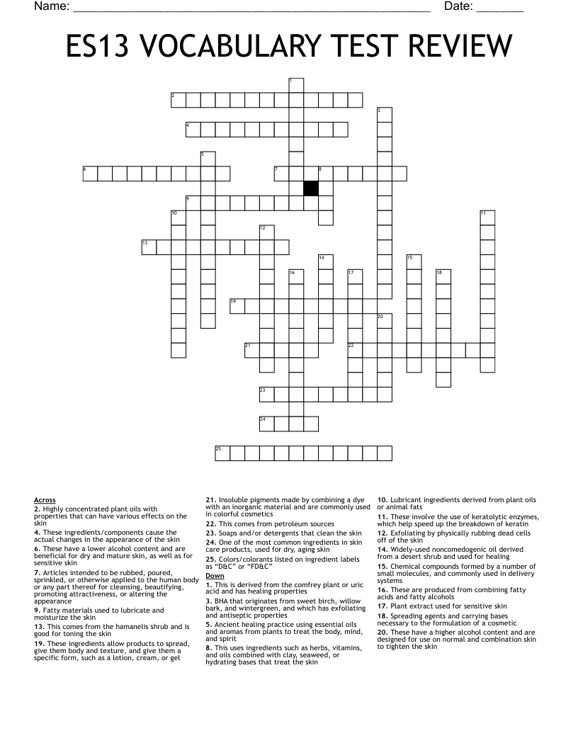 ES13 VOCABULARY TEST REVIEW  Crossword