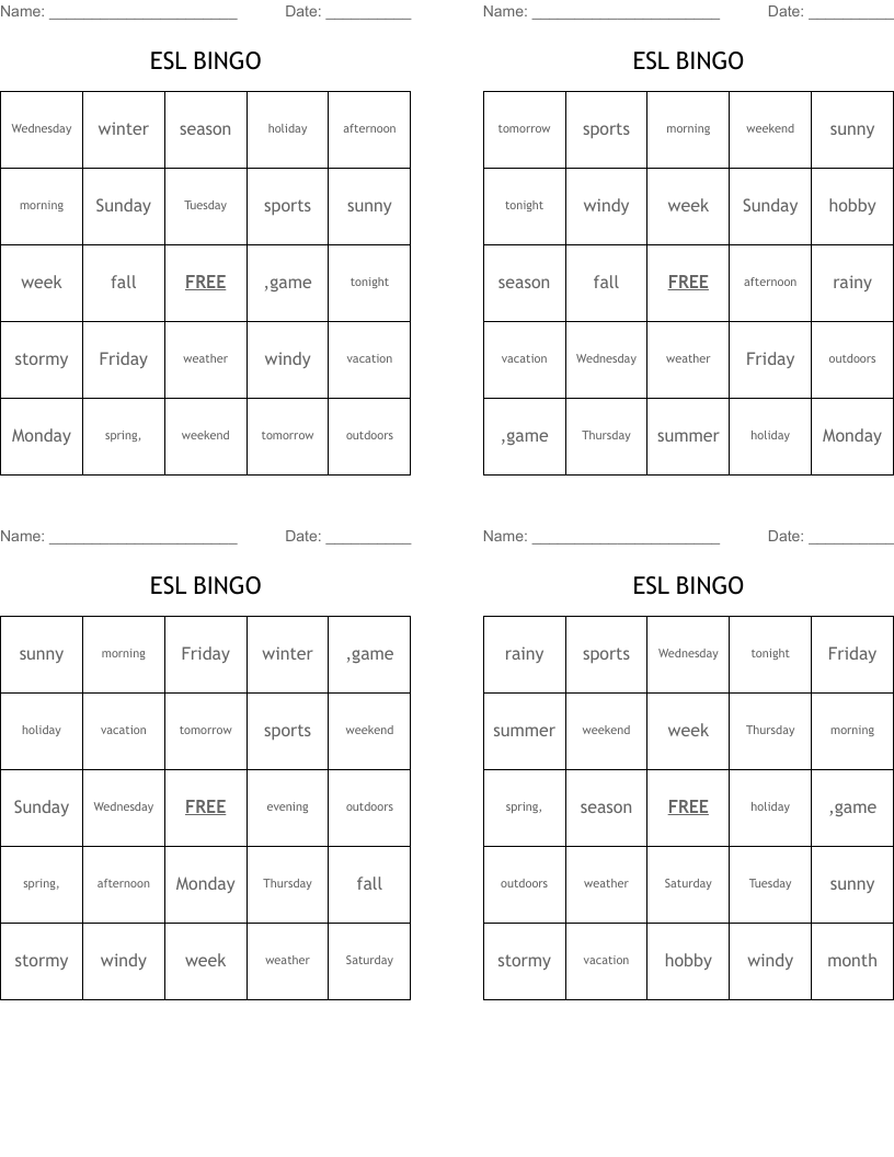 ESL BINGO