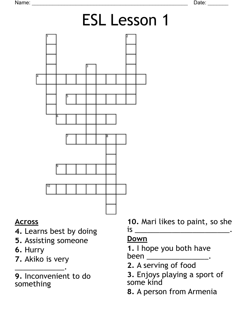ESL Lesson 1 Crossword