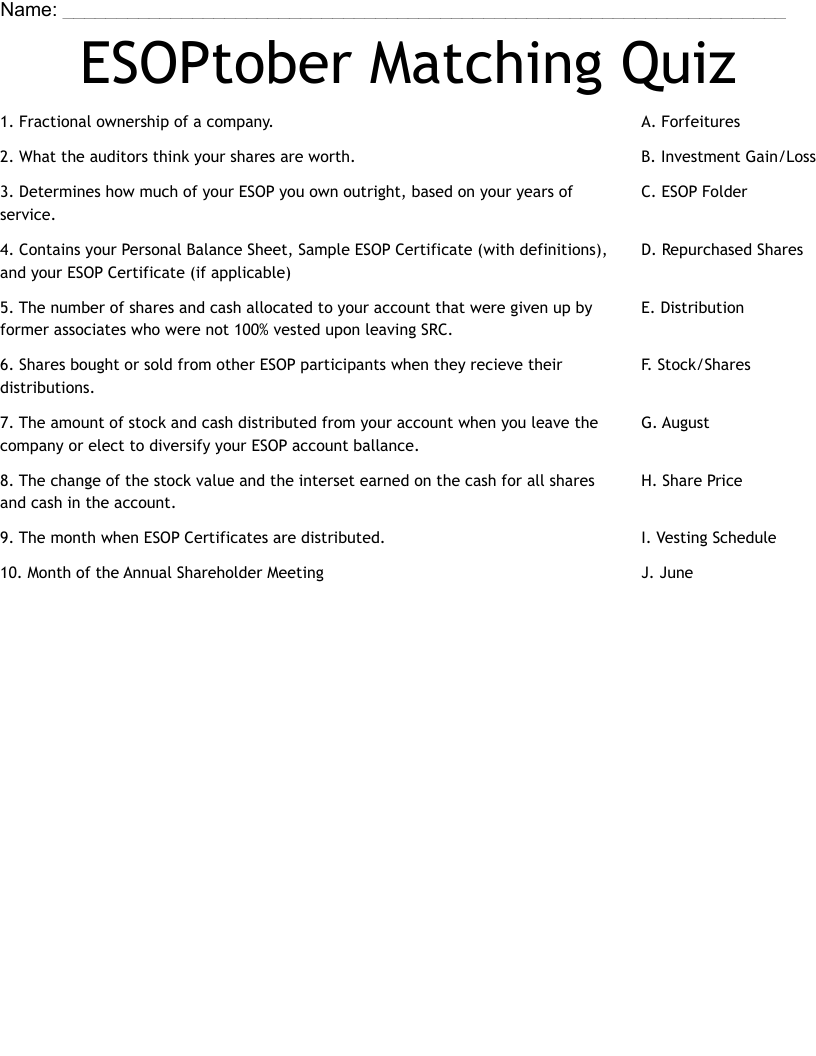ESOPtober Matching Quiz Worksheet