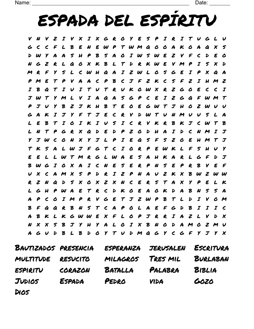 ESPADA DEL ESPÍRITU  Word Search