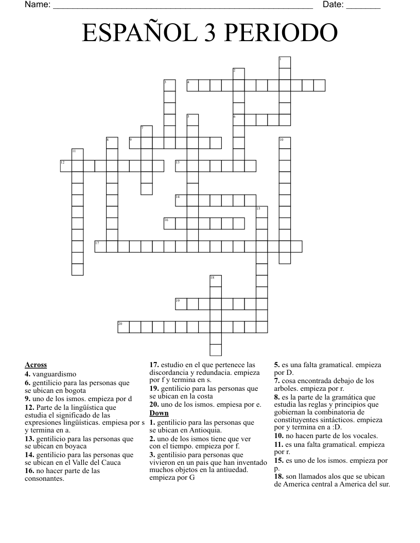 ESPAÑOL 3 PERIODO Crossword