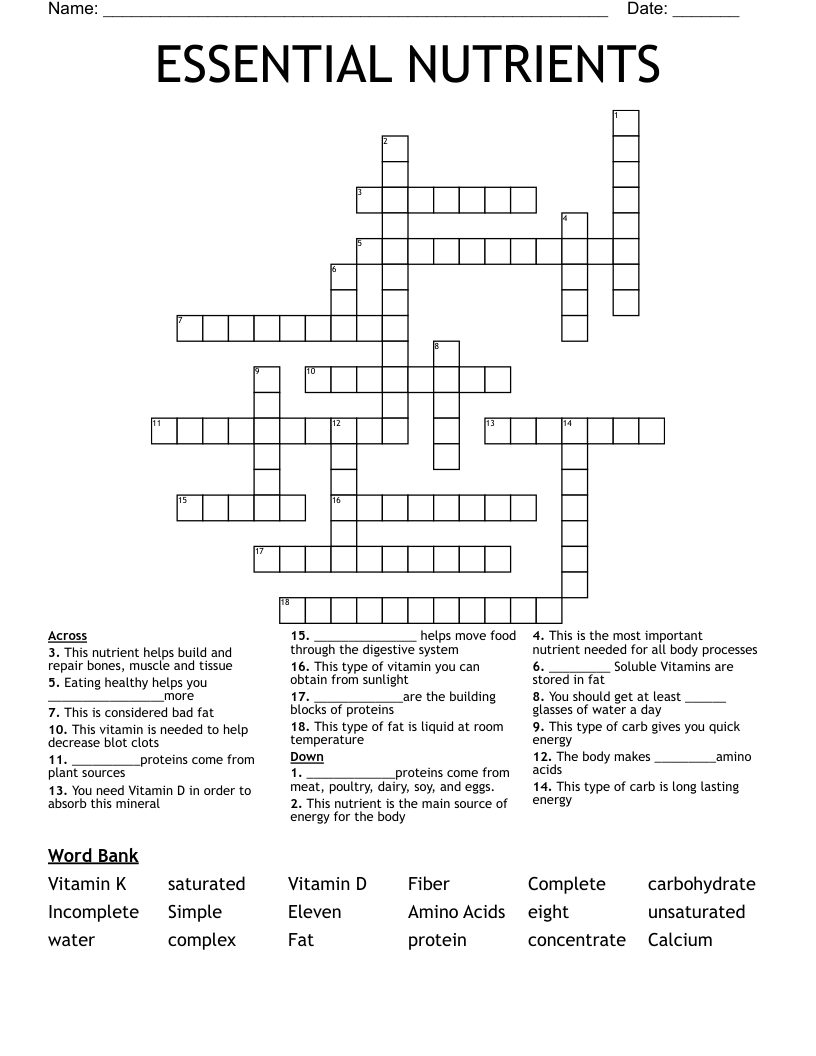 ESSENTIAL NUTRIENTS Crossword