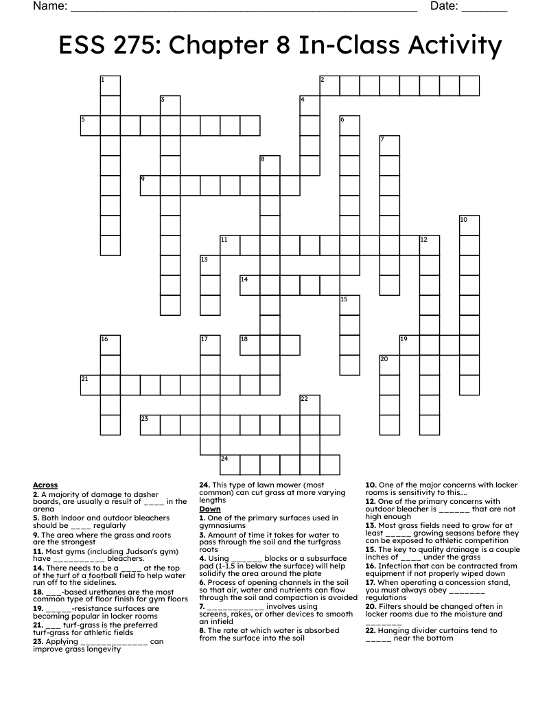 ESS 275: Chapter 8 In-Class Activity Crossword