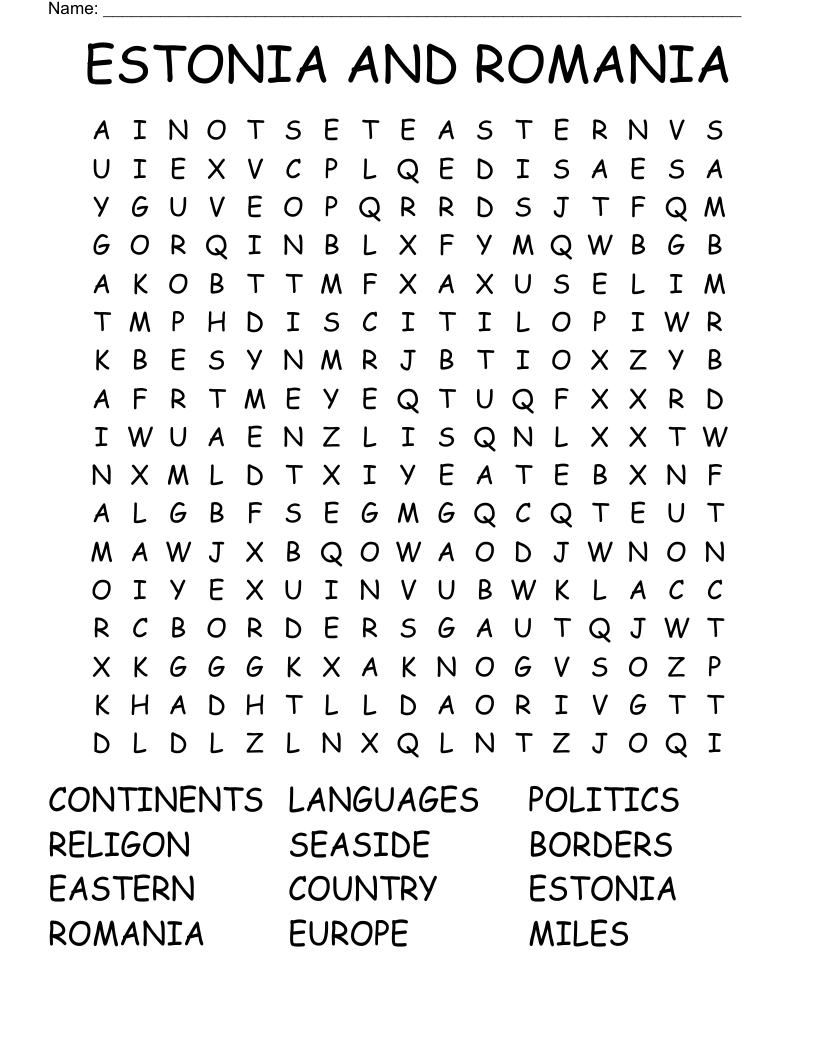 ESTONIA AND ROMANIA Word Search