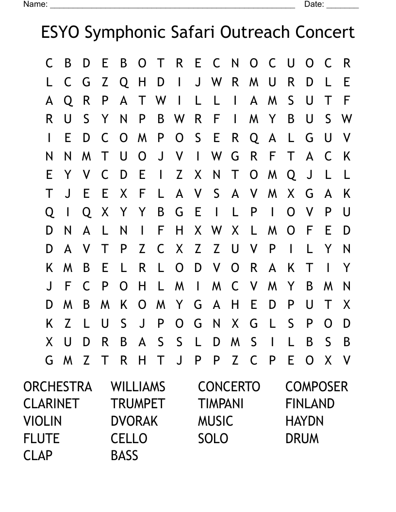 ESYO Symphonic Safari Outreach Concert Word Search
