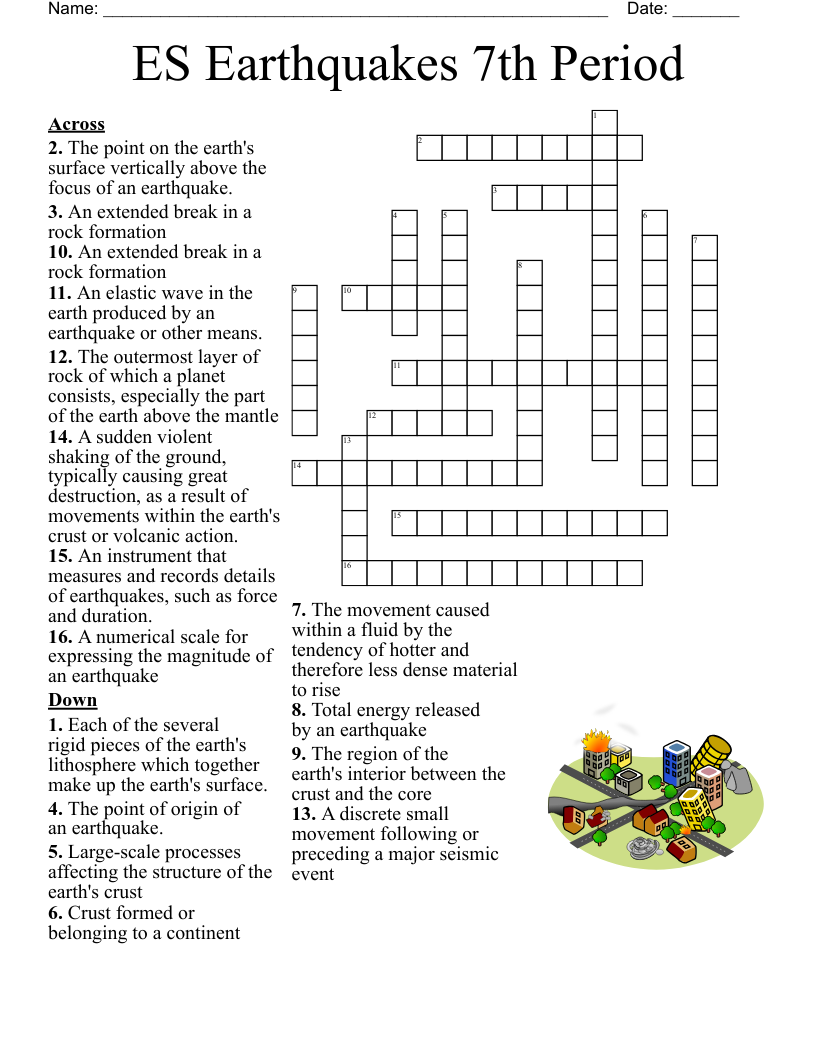 ES Earthquakes 7th Period Crossword