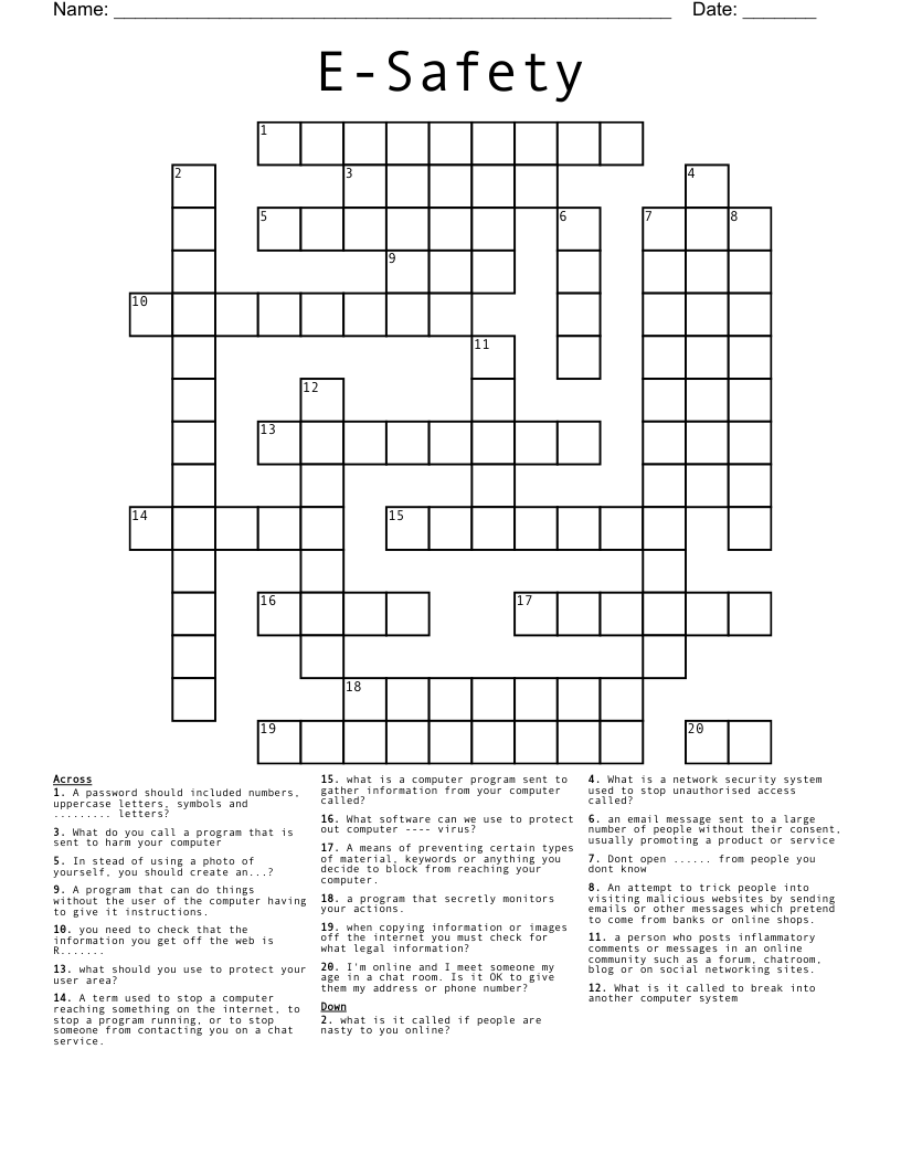 E-Safety Crossword