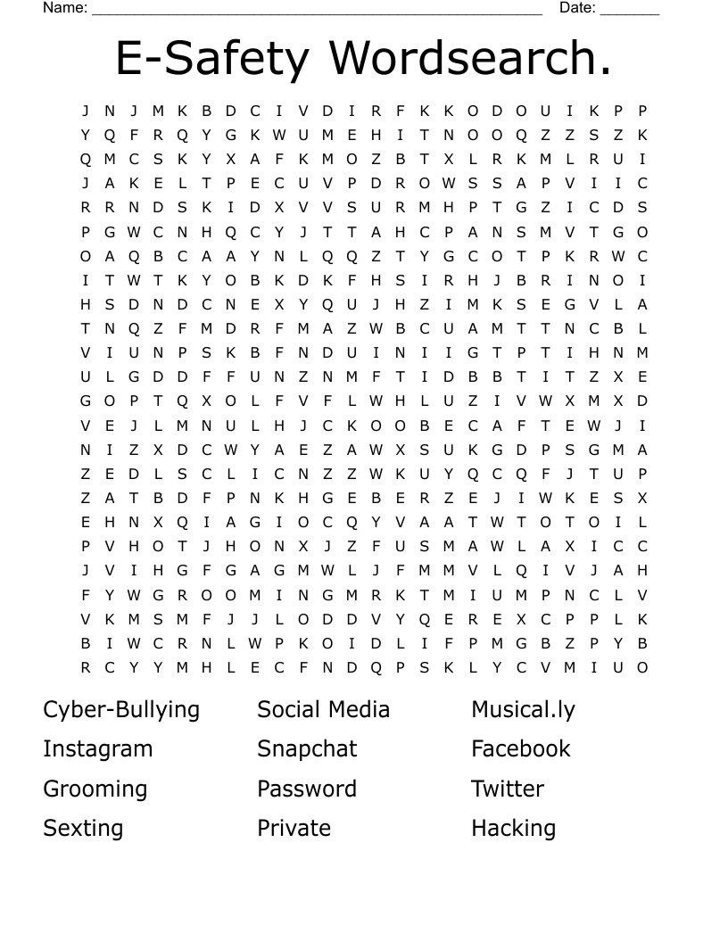 E-Safety Wordsearch.