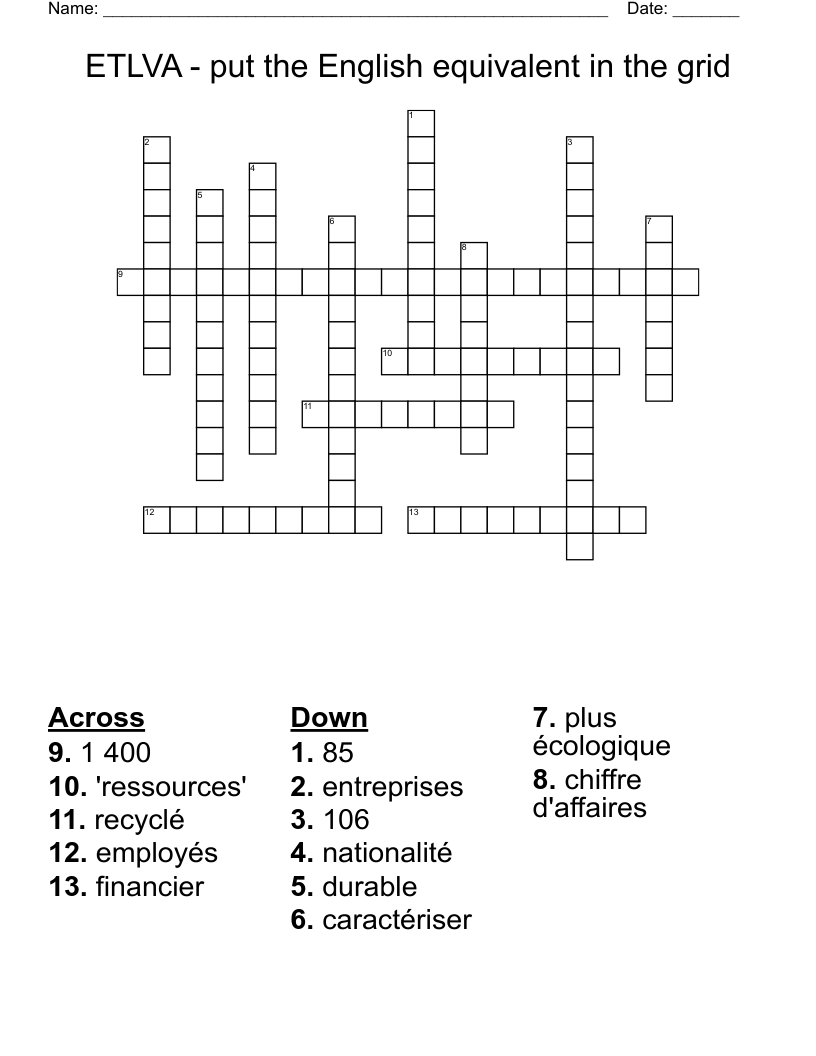 ETLVA - put the English equivalent in the grid Crossword